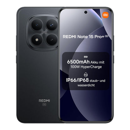 Xiaomi Redmi Note 15 Pro+ 5G Smartphone 12+512 GB Schwarz, schwarzes Gehäuse und 6,83"-AMOLED-Display