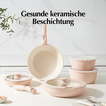 Redchef Kochgeschirr-Set 16-teilig Antihaft Abnehmbare Griffe – Rosa