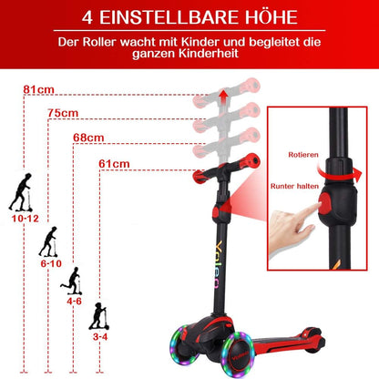 Yoleo Dreiradscooter LED Räder höhenverstellbar - Schwarz