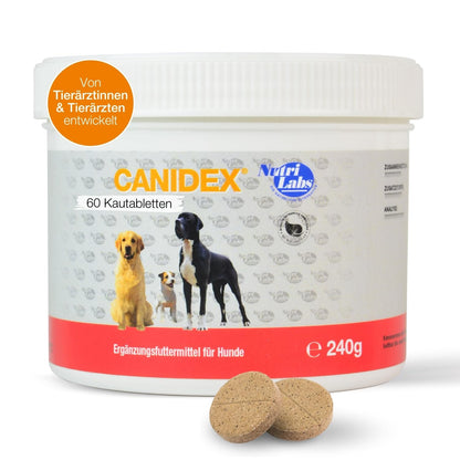 NutriLabs Canidex Gelenktabletten für Hunde Nahrungsergänzung 60 Stk. Feste Tabletten unterstützen Gelenke & Knorpel für Beweglichkeit.