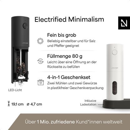 LARS NYSØM Elektrische Gewürzmühlen Set – Geschenkset Black/White