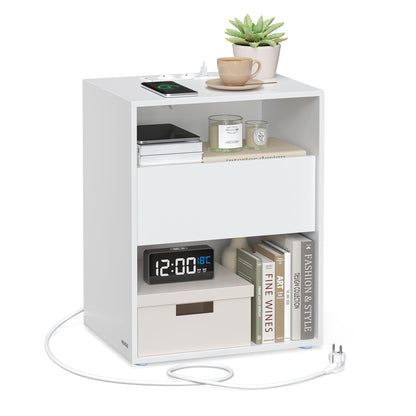 VASAGLE Nachttisch LET777W04 mit Ladefunktion und Schublade, mattweiss