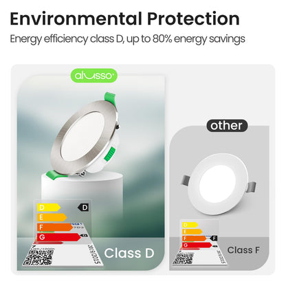 ALUSSO LED Einbaustrahler 230V dimmbar 7W IP44, 6er Set Nickel rund