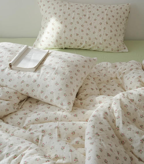 AShanlan Musselin Bettwäsche Set 135x200 cm Rosa mit Blumenmuster aus Baumwolle