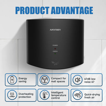 anydry 2630S Automatischer Händetrockner Wandmontage - Schwarz
