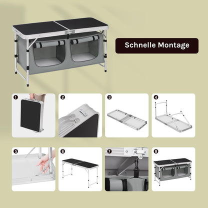 WOLTU Campingtisch faltbar, höhenverstellbar, Alu, schwarz-grau