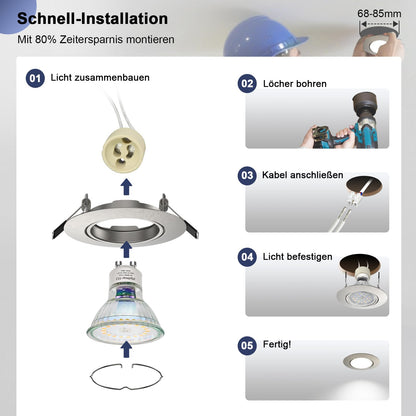 Wondlumi Spot GU10 Rund Schwenkbar Edelstahl Gebürstet 20er