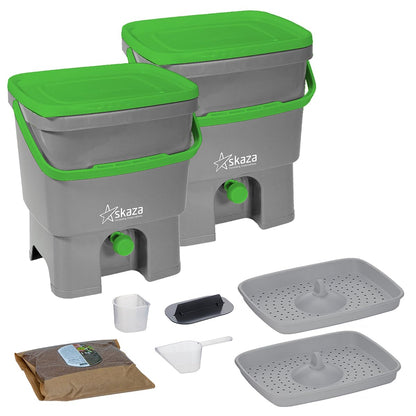 Skaza Bokashi Organko Biomülleimer Set 2 x 16 Liter mit EM Aktivator