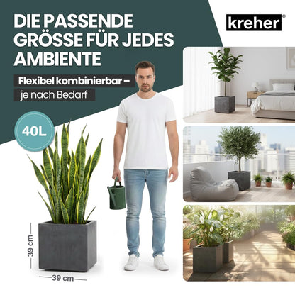 Kreher Millennium Pflanzkübel 40 L Anthrazit, Naturstein-Optik