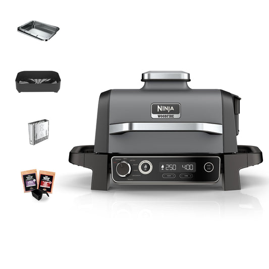 Ninja Woodfire Elektrogrill 7-in-1 Outdoor Smoker - OG701EU, kompakter, schwarzer Smoker für elektrisches Grillen und Räuchern im Freien.