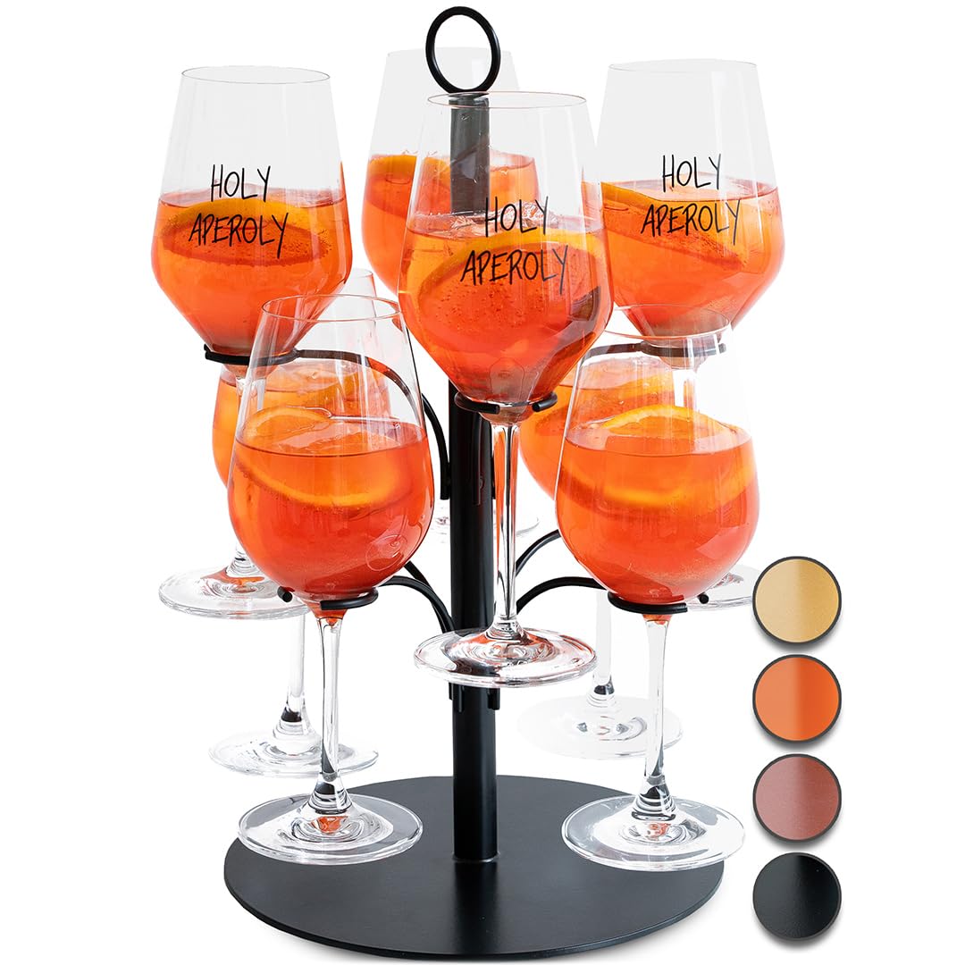 SpritzUpYourLife Getränke-Tower Aperol-Ständer für 8 Gläser, schwarz, baumförmiger Gläserhalter aus massivem Eisen