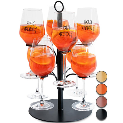 SpritzUpYourLife Getränke-Tower Aperol-Ständer für 8 Gläser, schwarz, baumförmiger Gläserhalter aus massivem Eisen