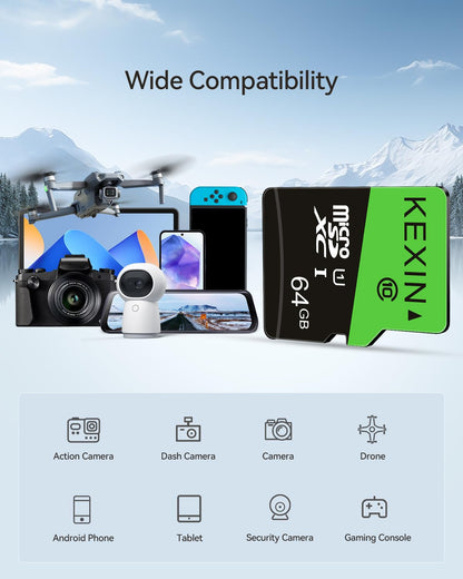 KEXIN Micro SD Karte 64GB 3er-Pack, MicroSDXC UHS-I U1 mit SD-Adapter