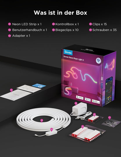 Govee Neon Rope Light 2 RGBIC Neon LED Streifen - 5m Weiss