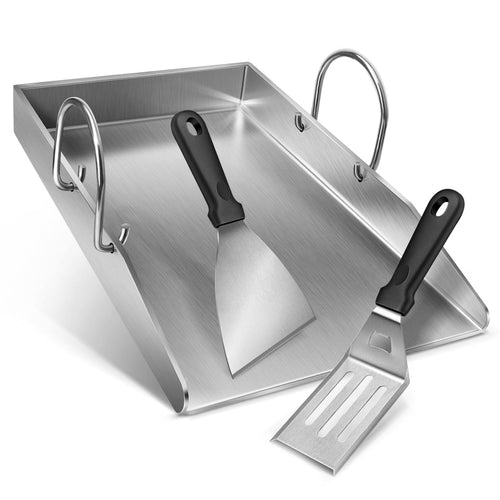 Edelstahl Grillplatte Plancha Set – 40x30 cm mit 2 Spachteln