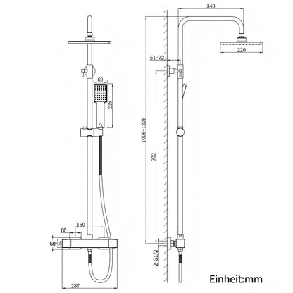 HOMELODY Duschsystem mit Thermostat Schwarz - Duscharmatur Edelstahl Regendusche mit armatur, Duscharmatur Komplettset 2 Shower Head Sicherheitssperre bei 38°C, Duscharmatur Schwarz