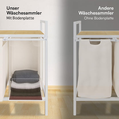 STEELSØN Rigil Wäschesammler – 3-Fach, Bambus Ablage Weiss