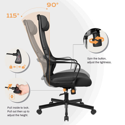 MELOKEA Bürostuhl Ergonomisch Drehstuhl mit Wippfunktion – Schwarz