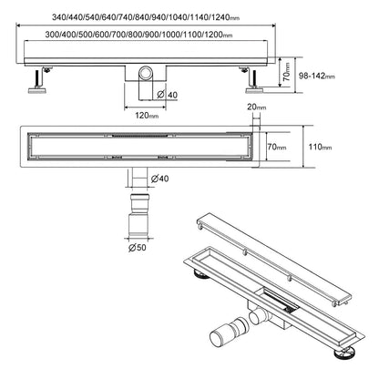 SaniteModar Duschrinne befliesbar 70cm - Geruchsstop Komplettset