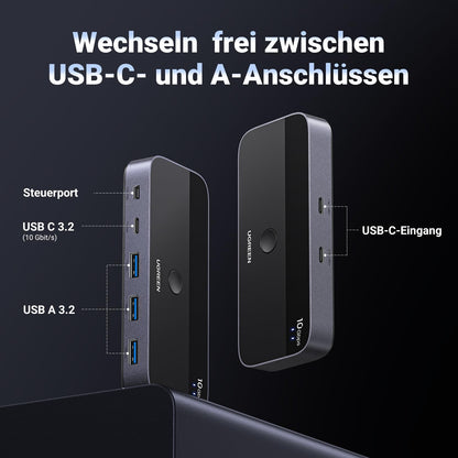 UGREEN USB C Umschalter 2PC 2x4 USB 3.2 10Gbps mit Kontroller