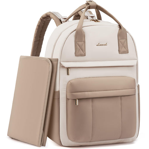 LOVEVOOK Wickelrucksack mit Wickelauflage, Beige-Khaki – Wickeltasche aus gepolsterter Baumwolle