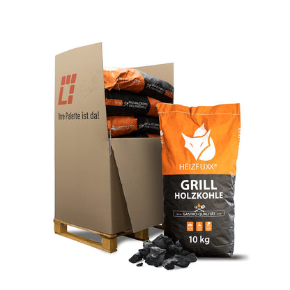 HEIZFUXX Holzkohle Premium Gastro Grillkohle - 120kg Palette. Dunkle, unregelmäßige Holzkohle. Geeignet für professionelles Gastro-Grillen.