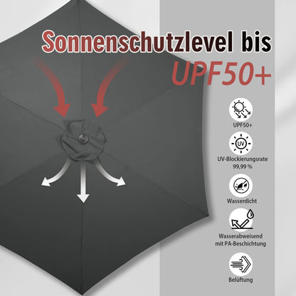 Sekey Sonnenschirm 270 cm mit Kurbel und Kippfunktion, Grau