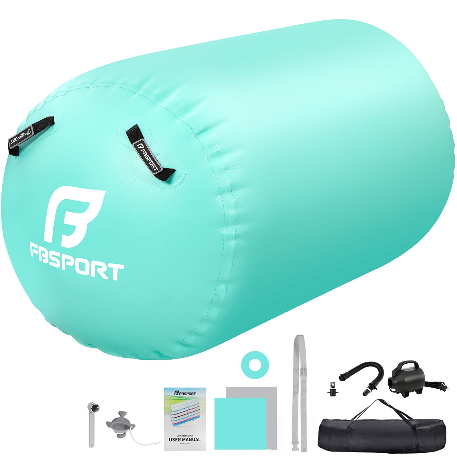 FBSPORT Aufblasbare Air Roll Gymnastikzylinder 100x60cm. Zylinderförmige Rolle für Balance-, Kraft- und akrobatische Turnübungen.