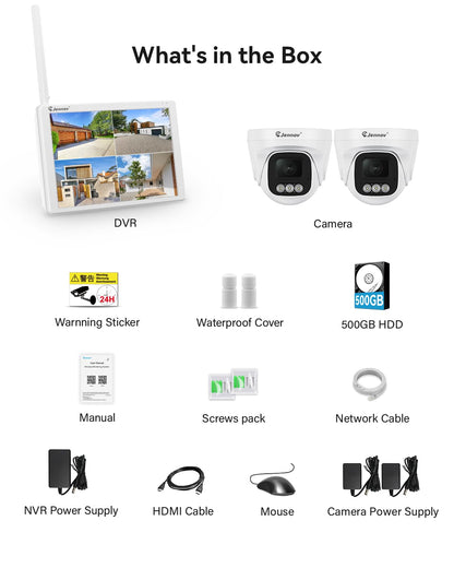 Jennov Überwachungskamera Set 10" Monitor Wireless NVR 2x 5MP Aussen