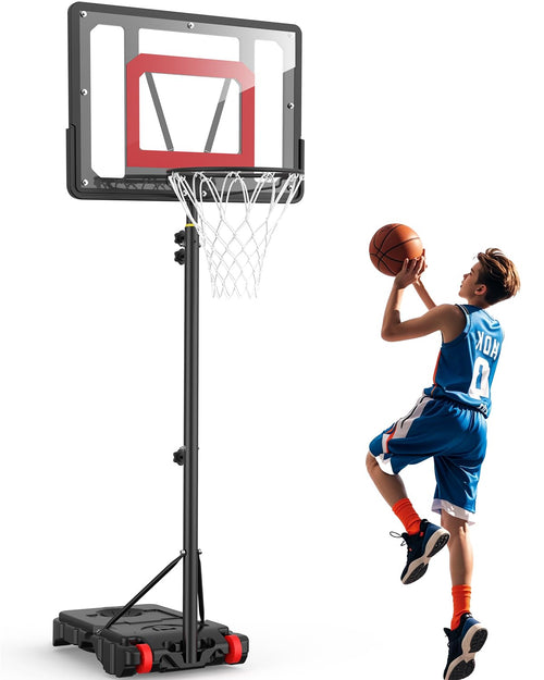vcloo Basketballkorb Kinder höhenverstellbar 150-210 cm mit Rollen, Stahlmast, PE-Rückwand 80 x 60 cm, befüllbare Basis