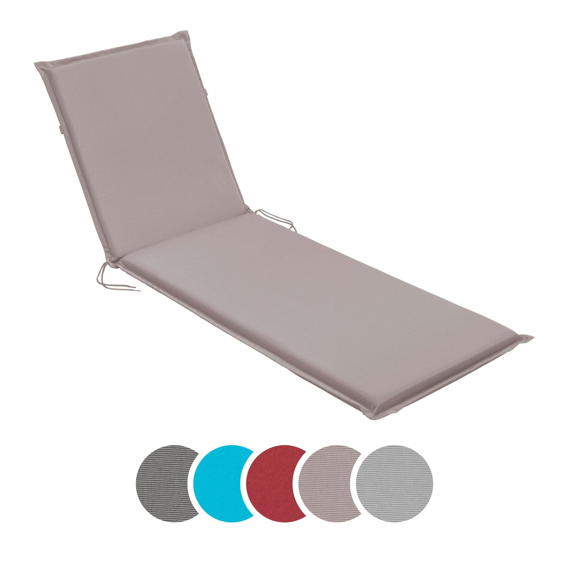 sleepling Liegenauflage für Gartenliege 190 x 58 cm, 6 cm dick, Taupe – Polster mit Stehsaum und Befestigungsbändern
