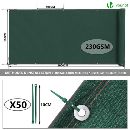 VOUNOT Zaunblende 1,8 x 10 m, HDPE Sichtschutz 230 g/m², Grün