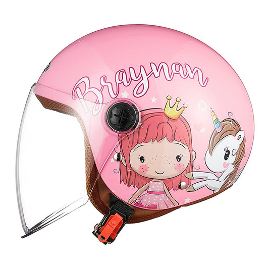 KidsSafe Jethelm mit Sonnenblende Kinder Motorradhelm. Rosa Jethelm schützt Kinder beim Motorradfahren.