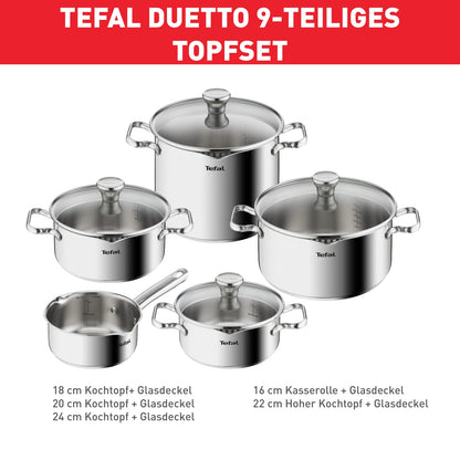 Tefal Duetto Induktion Topfset Edelstahl - 9-teilig (A705S9)