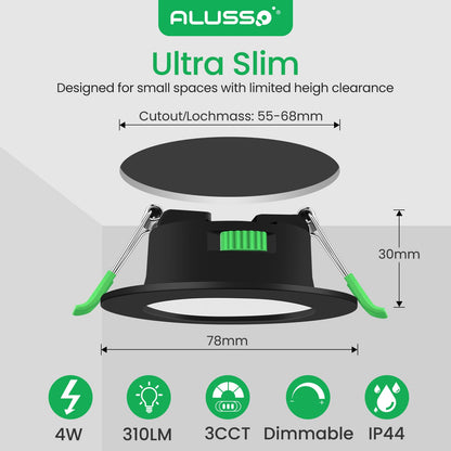 ALUSSO LED Einbaustrahler Dimmbar IP44 Schwarz – 12er Set