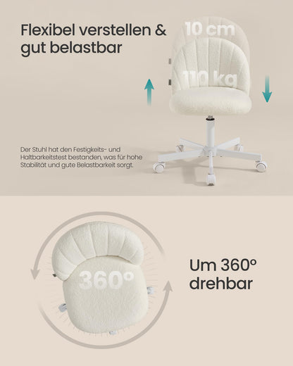 SONGMICS Bürostuhl OBG027WD01, Fleece, höhenverstellbar, cremeweiss