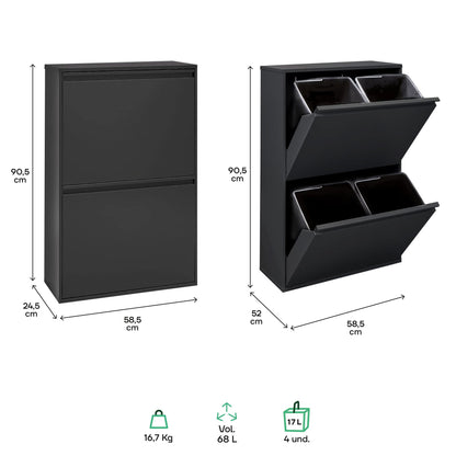 ARREGUI Basic CR606-B Mülltrennsystem - 4 Fächer schwarz