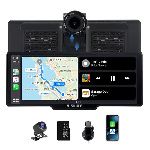 ACAVICA 9,26 Zoll Auto Display – Drahtlos CarPlay & Android Auto. Schwarzes Display, ermöglicht drahtlose Smartphone-Integration für Navigation.