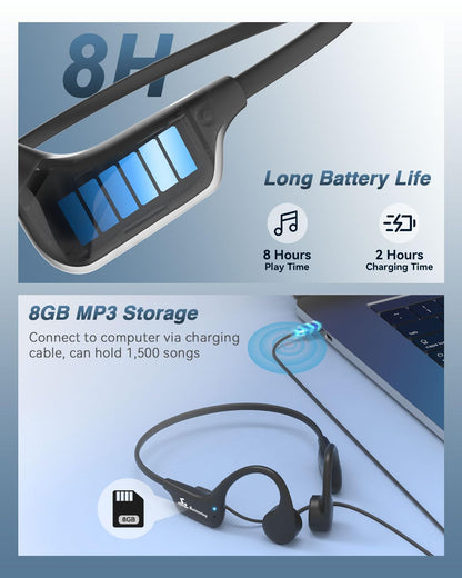 ANSTEN Knochenschall-Kopfhörer IPX8 wasserdicht, MP3-Player, schwarz