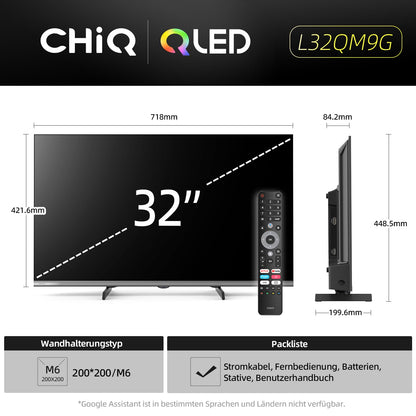 CHIQ 32 Zoll QLED FHD HDR10 Fernseher - Google TV, Schwarz
