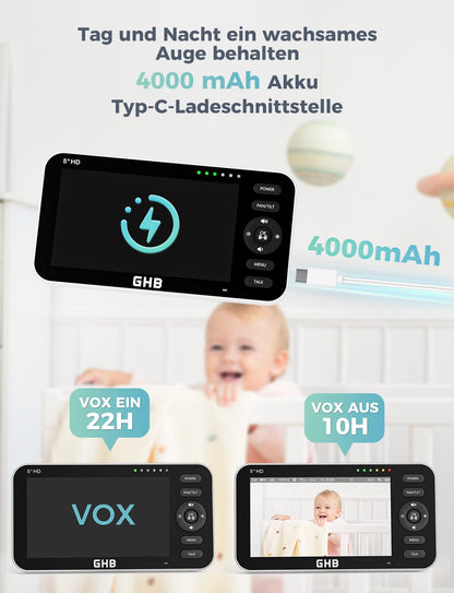 GHB Babyphone mit Kamera 5 Zoll HD IPS-Display Modell 2023