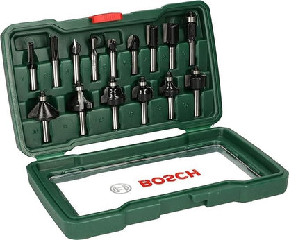 Bosch Oberfräse POF 1400 ACE + 15tlg. Fräser Set Holz 8mm