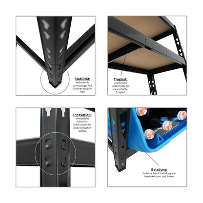 PROREGAL Getränkekistenregal Bodensee - 6 Kisten 3 Ablagen Schwarz