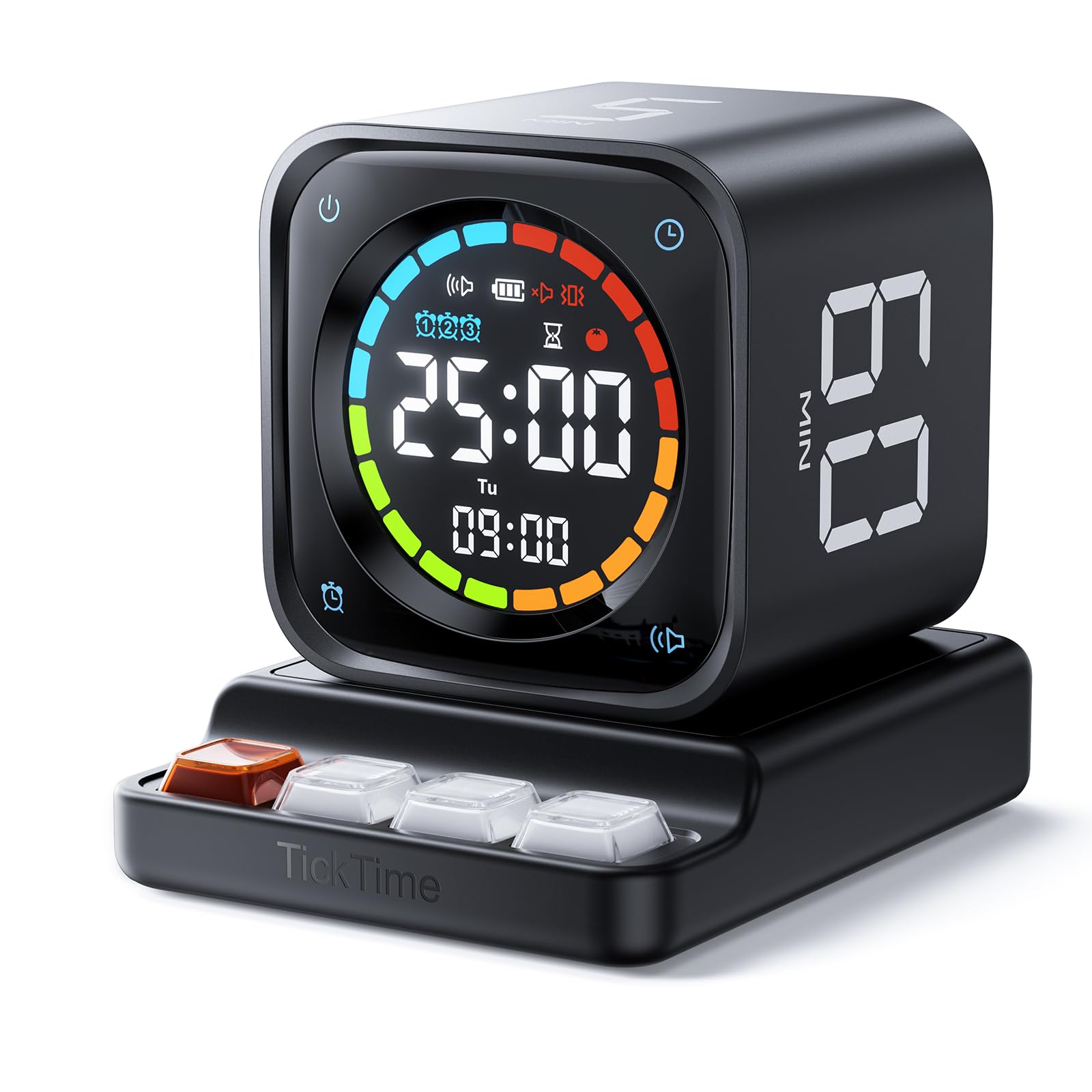 Ticktime TK3 Pomodoro Timer – Würfel-Timer mit Stoppuhr, Schwarz, LED-Display
