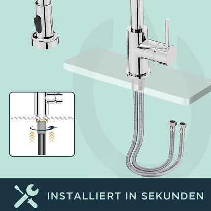 FORIOUS Küchenarmatur Hoher Bogen Ausziehbrause - Polierter Chrom