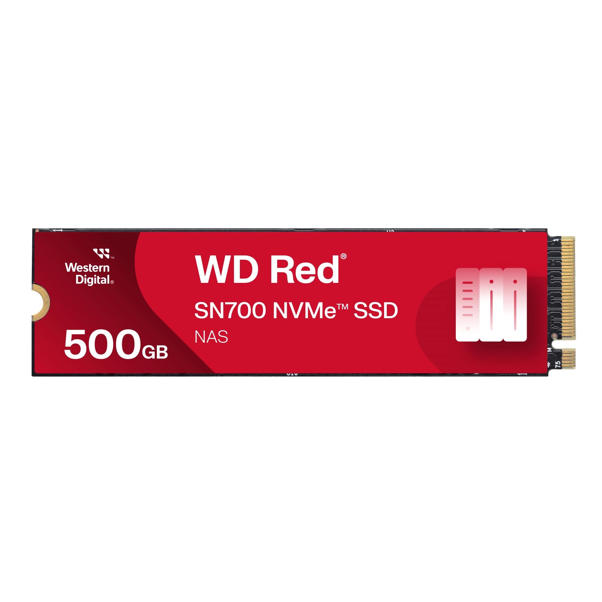 WD Red SN700 NVMe Solid State Drive für NAS – 500GB. Schwarze M.2 2280 Platine mit Speicherchips. Schneller NVMe-Speicher für NAS-Systeme.