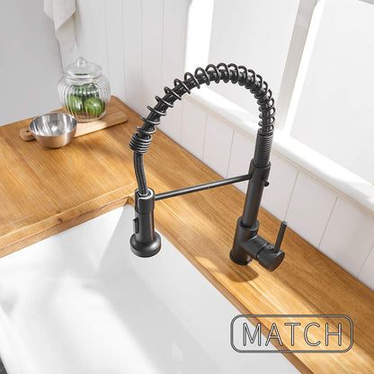 TIMACO Küchenarmatur Niederdruck – Schwarz mit Brause