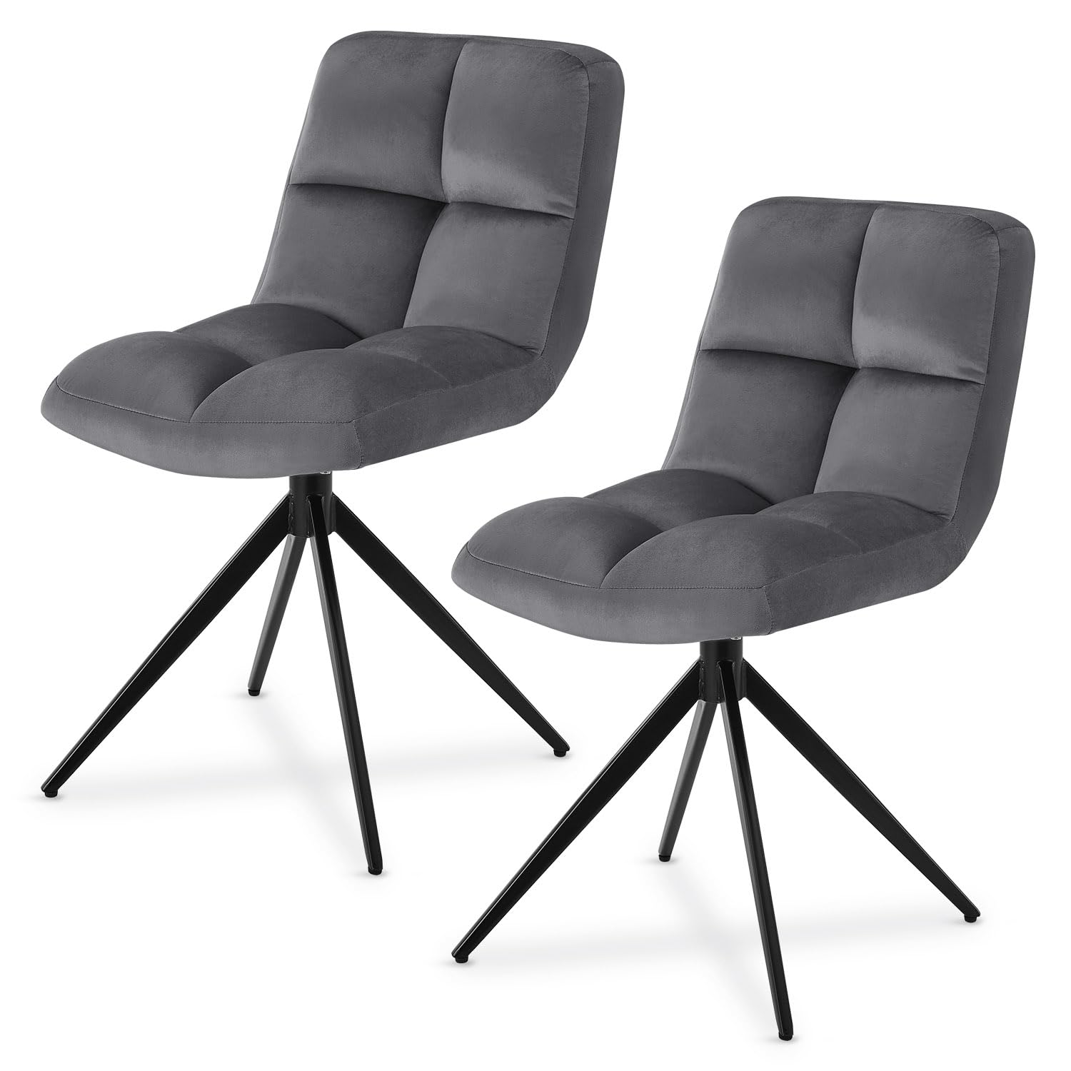 Juskys Drehstuhl Dallas 2er Set Esszimmerstuhl, in dunkelgrauem Samt. Zwei drehbare Stühle für das Esszimmer.