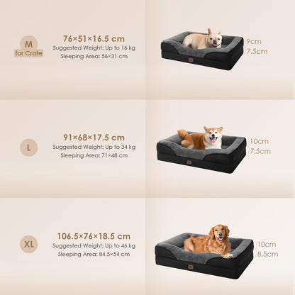 EHEYCIGA Orthopädisches Hundebett Mittel Memory Foam Grau/Schwarz