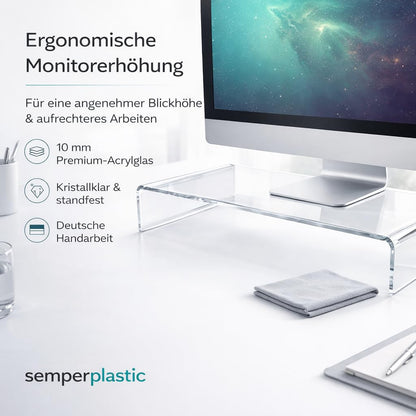 semper plastic Monitorständer aus Acrylglas – Bildschirmerhöhung 10 cm